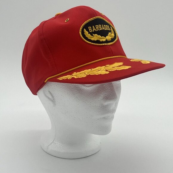 Barbados Carribean Other - Vintage Embroidered Barbados Caribbean Trucker Hat Snap Back Mesh Back Red Gold